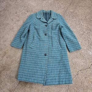 True Vtg MODEL BY ORMDALE x HARRIS TWEED Houndstooth Scottish Wool Overcoat